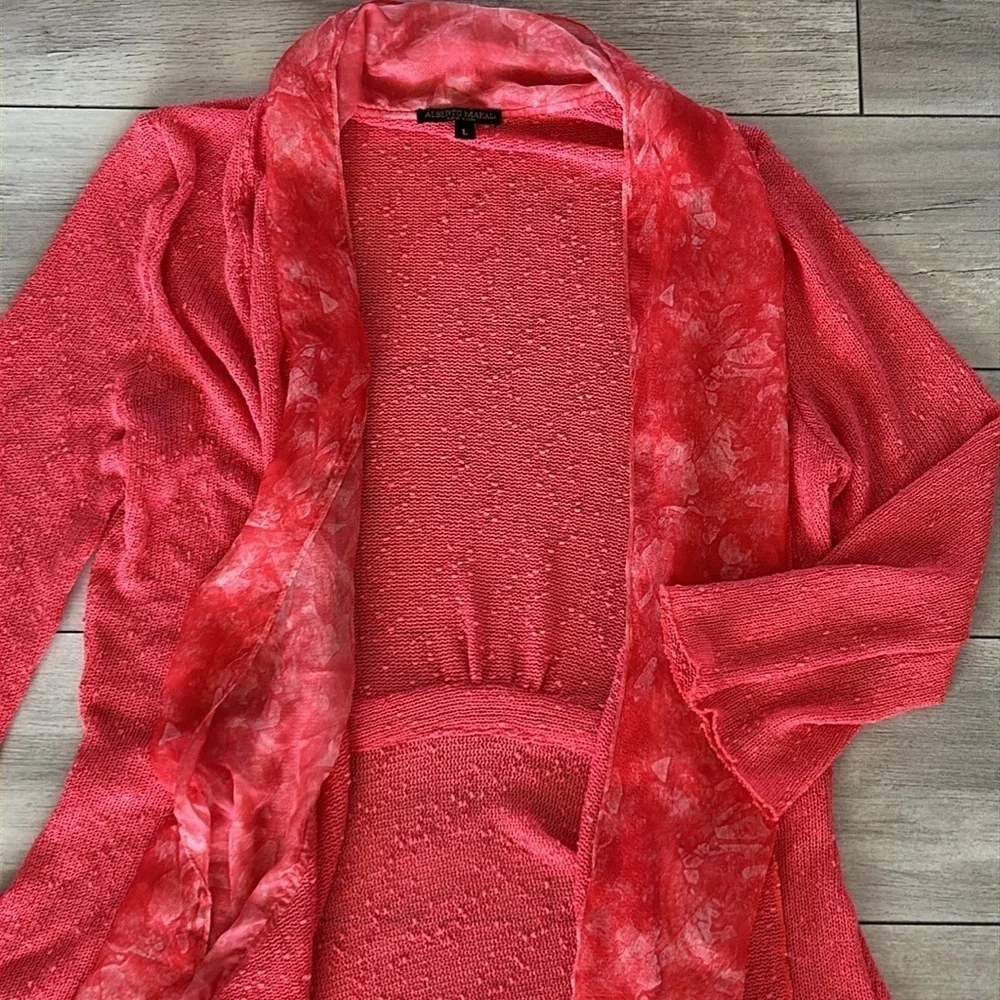 Alberto Makali Vibrant Coral Pink Open front Cardigan size large